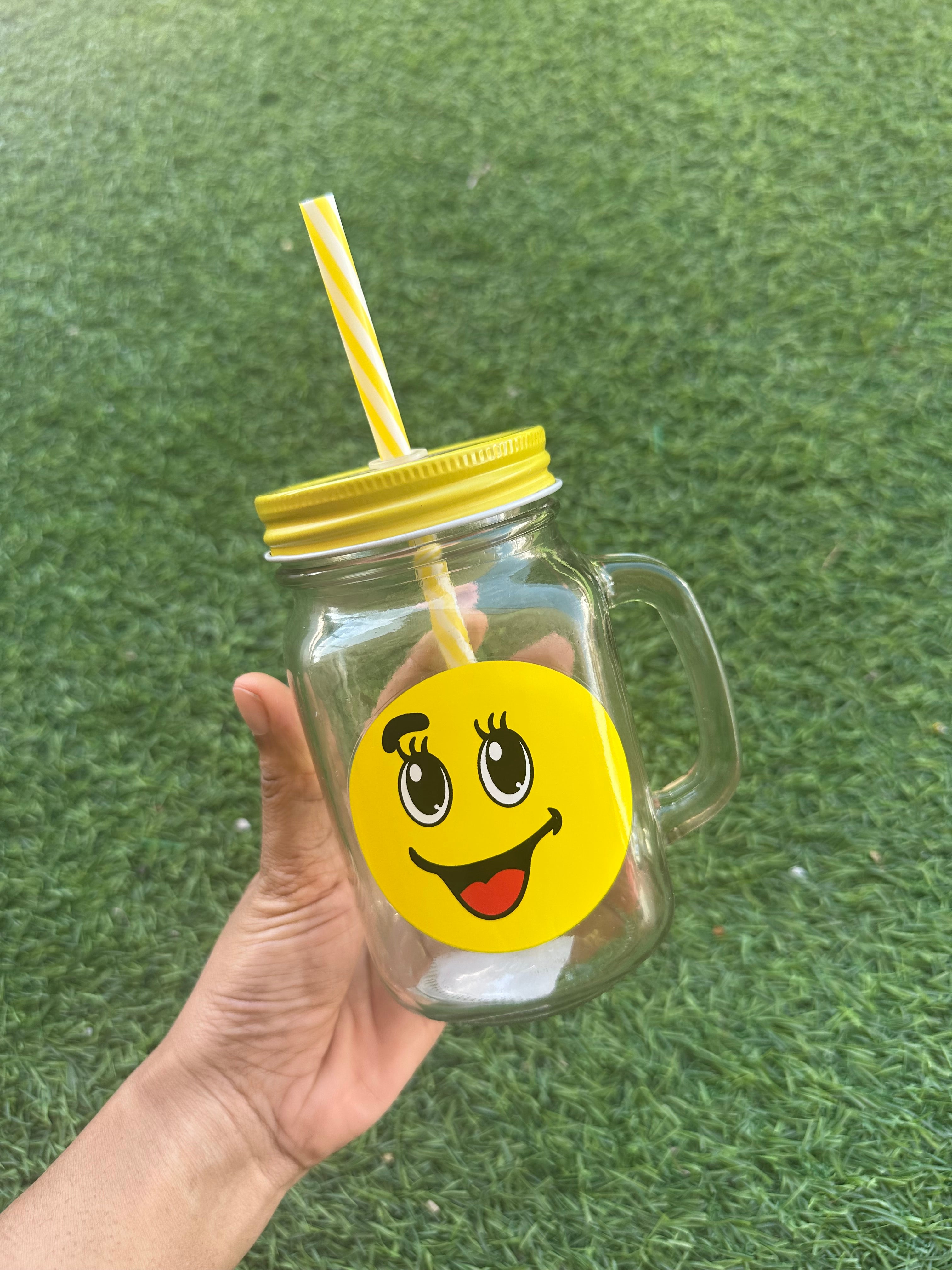 Feeling silly emoji glass mason jar cup