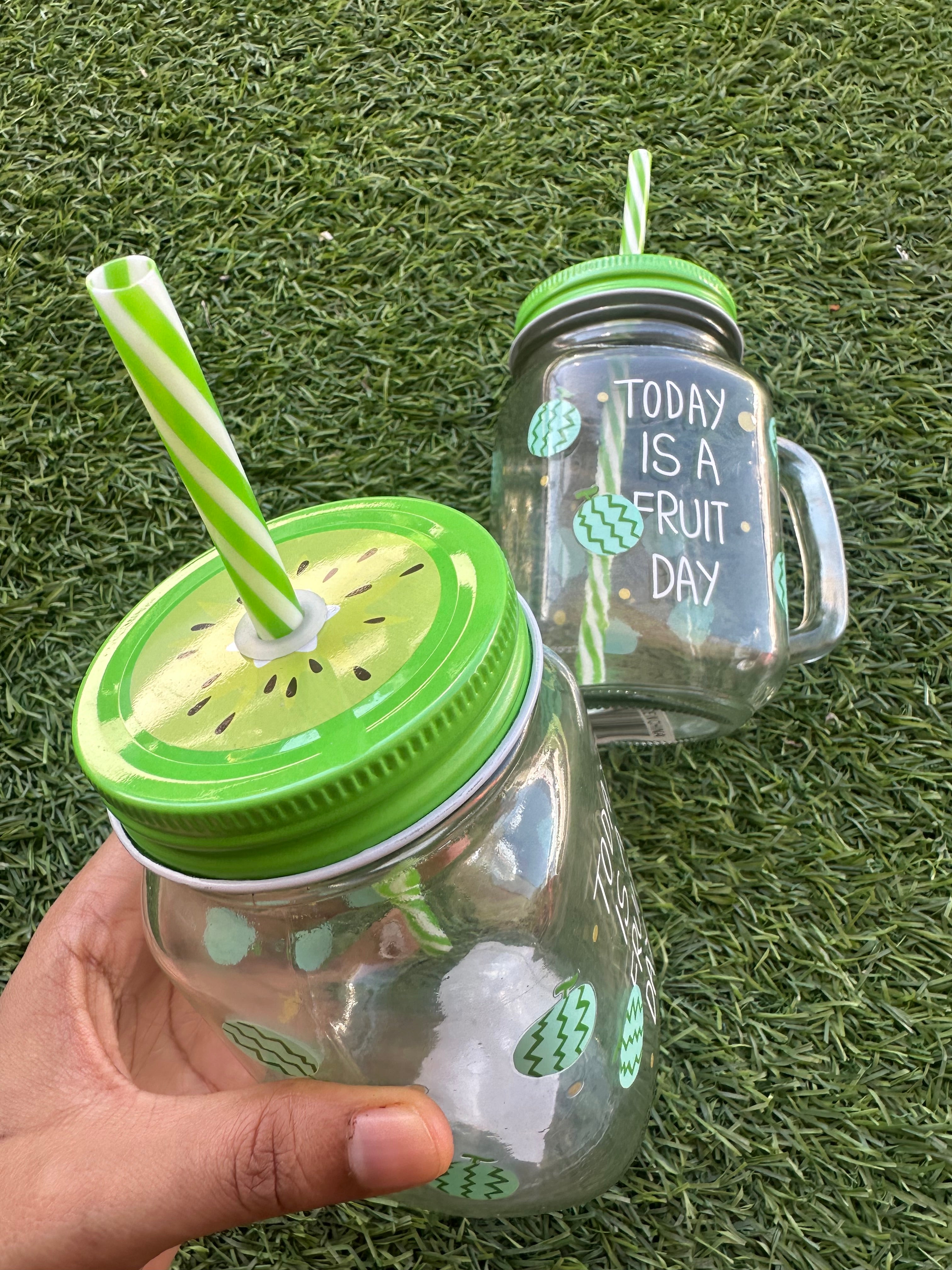 Kiwi Glass Mason Jar Cup