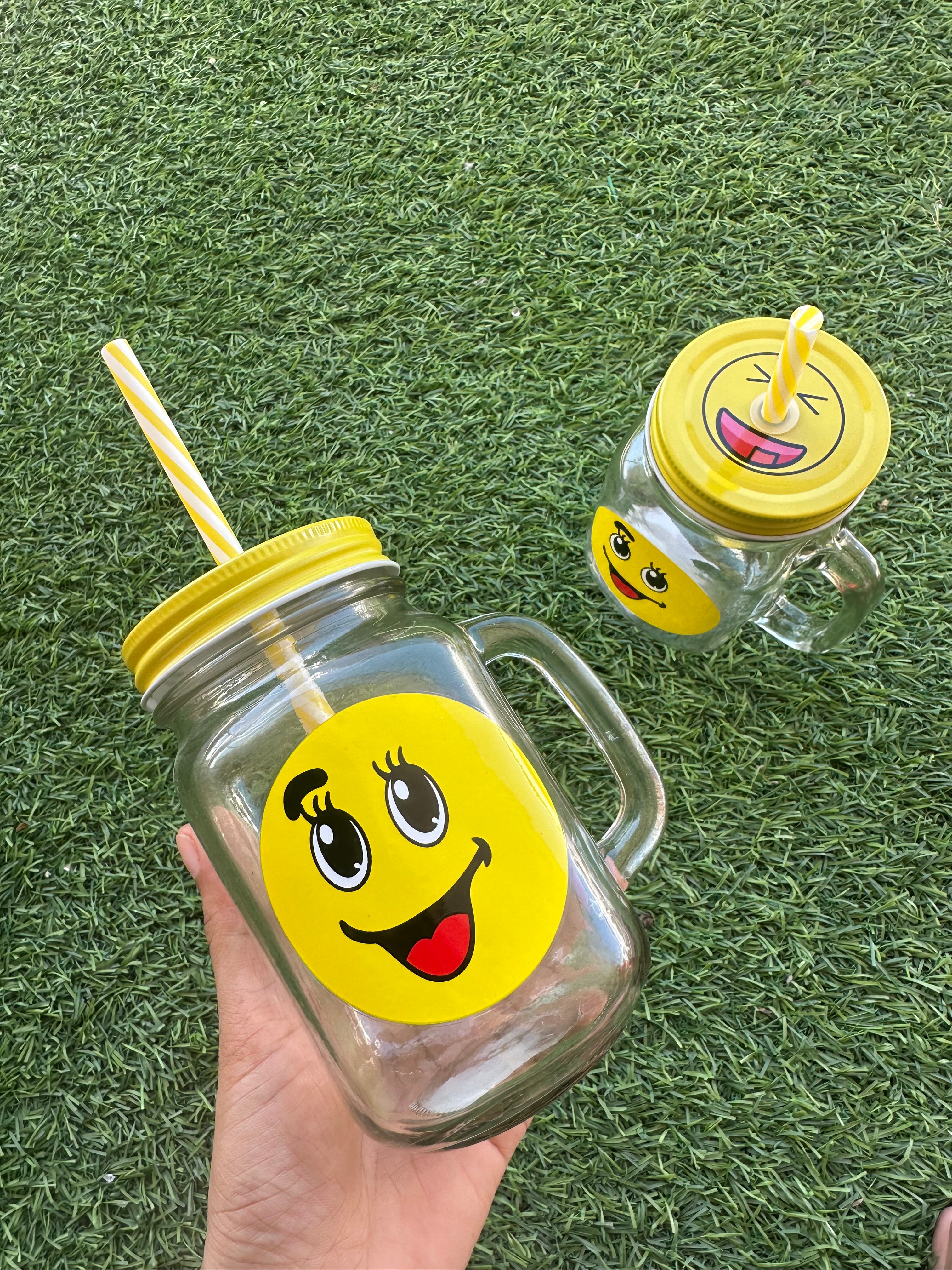 Feeling silly emoji glass mason jar cup
