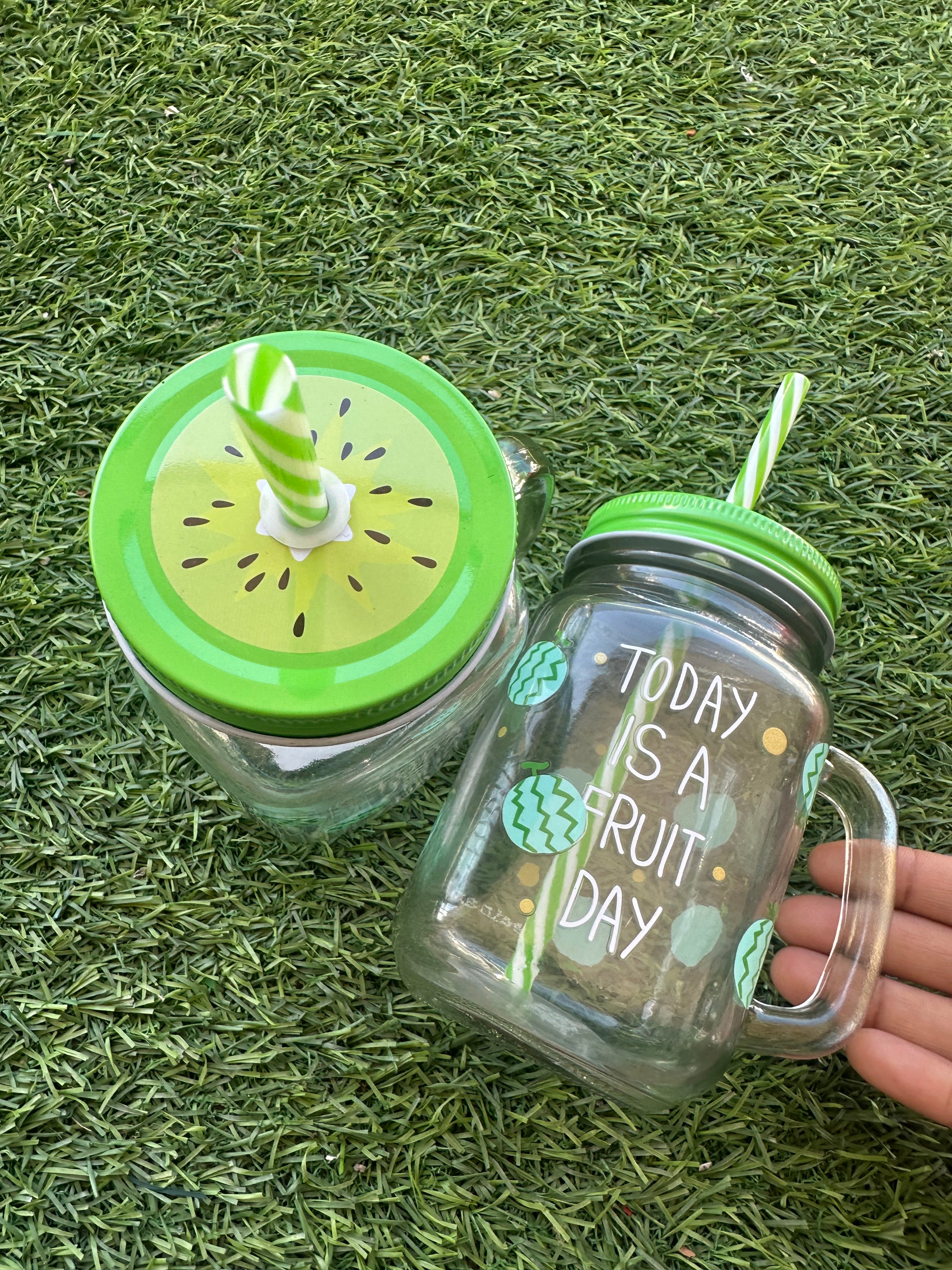 Kiwi Glass Mason Jar Cup
