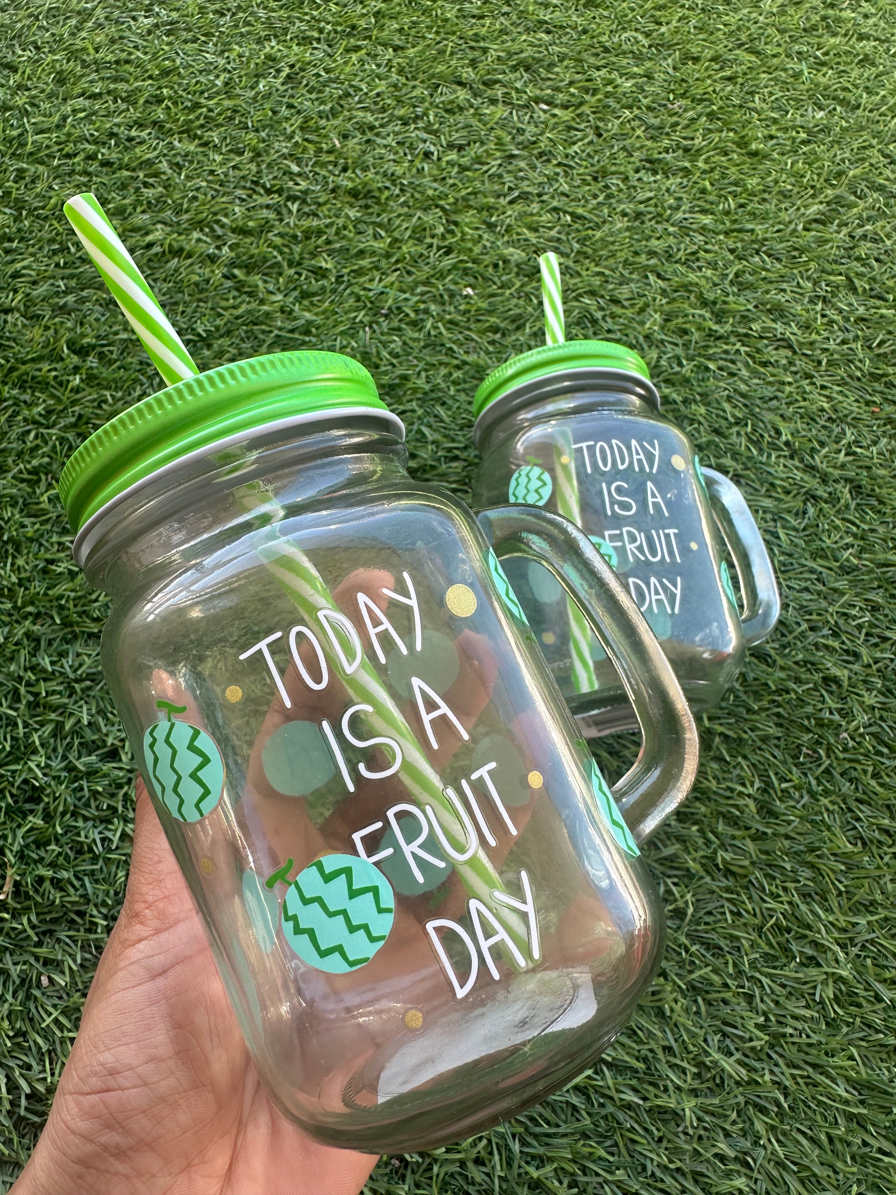 Kiwi Glass Mason Jar Cup